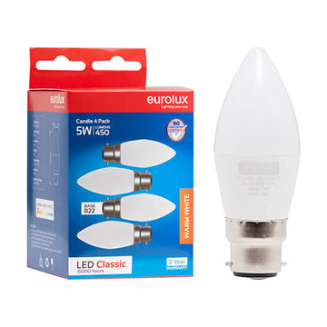Eurolux LED Globe Candle Classic 5W B22 3000K 4 Pack N - image 01