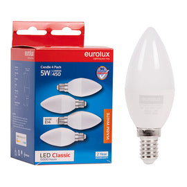 Eurolux LED Globe Candle Classic 5W E14 3000K 4 Pack N in Electrical & Lighting,Lighting,Globes & Tubes