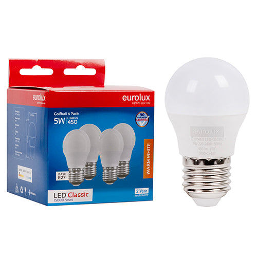 Eurolux LED Globe Golfball Classic 5W E27 3000K 4 Pack N in Electrical & Lighting,Lighting,Globes & Tubes