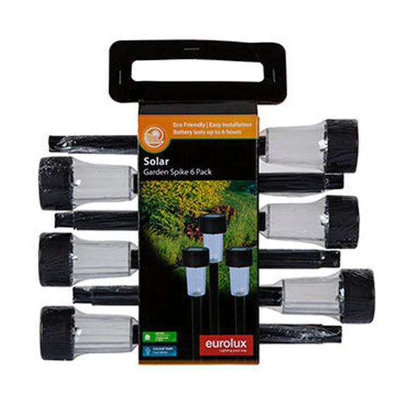 Eurolux Solar Garden Spike Plastic Black 6Pc - image 01