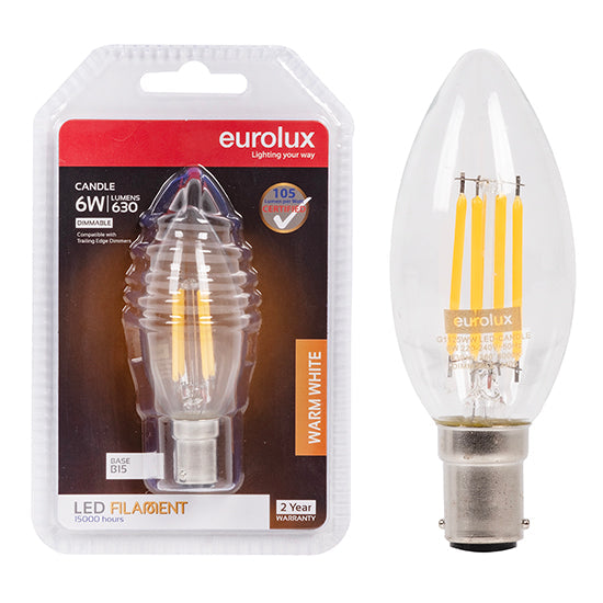 Eurolux LED Filament Globe Candle 6w B15 3000K Dimmable Blister N in Electrical & Lighting,Lighting,Globes & Tubes