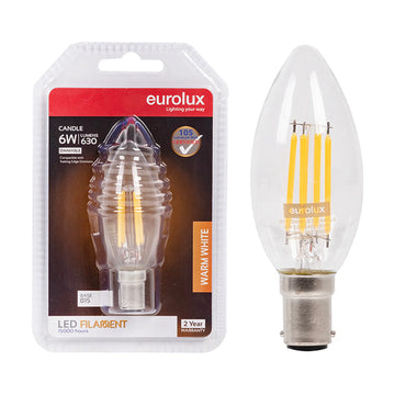 Eurolux LED Filament Globe Candle 6w B15 3000K Dimmable Blister N - image 01