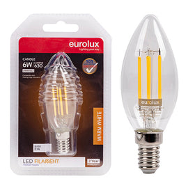 Eurolux LED Filament Globe Candle Clear 6w E14 3000K Dimmable Blister N in Electrical & Lighting,Lighting,Globes & Tubes