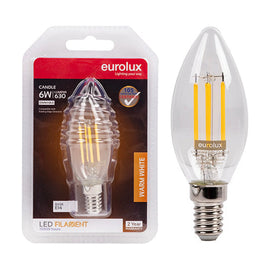 Eurolux LED Filament Globe Candle Clear 6w E14 3000K Dimmable Blister N - image 01