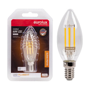 Eurolux LED Filament Globe Candle Clear 6w E14 3000K Dimmable Blister N - image 01