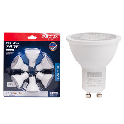 Eurolux LED GU10 Premium 7w 4000K Dimmable 6 Pack Blister N in Electrical & Lighting,Lighting,Globes & Tubes