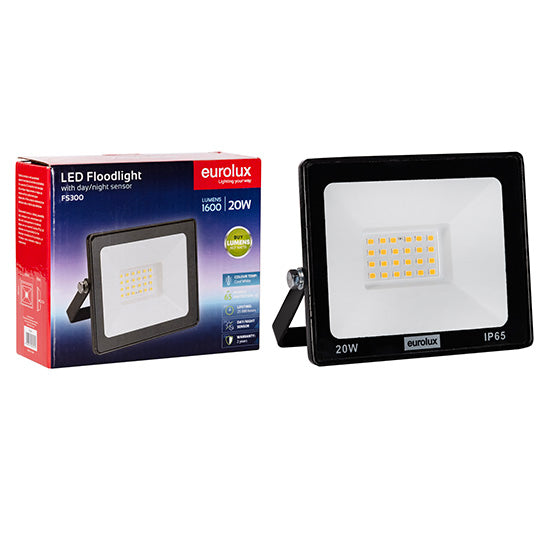Eurolux LED 20W Floodlight Black with Day Night Sensor - Box in Electrical & Lighting,Lighting,Exterior Lighting