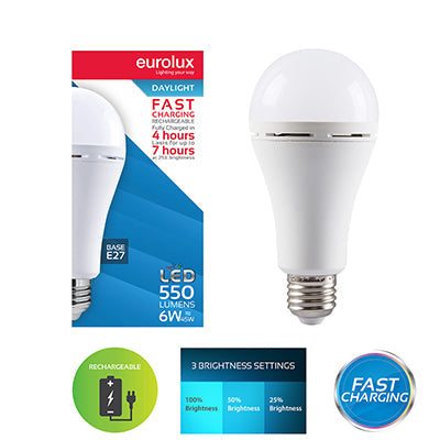 Eurolux Rechargeable LED Globe Fast Charge 6w LED E27 6500K in Electrical & Lighting,Lighting,Globes & Tubes