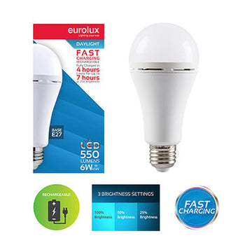 Eurolux Rechargeable LED Globe Fast Charge 6w LED E27 6500K - image 01