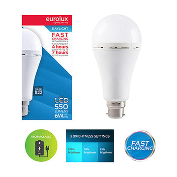 Eurolux Rechargeable LED Globe Fast Charge 6w LED B22 6500K - image 01