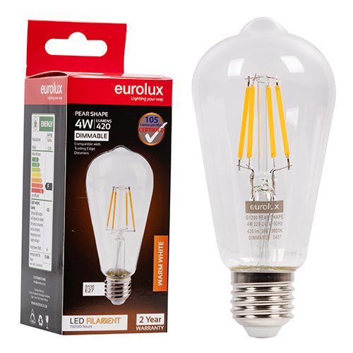 Eurolux LED Filament Globe Mini Pear 4w E27 3000K Dimmable in Electrical & Lighting,Lighting,Globes & Tubes