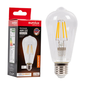 Eurolux LED Filament Globe Mini Pear 4w E27 3000K Dimmable - image 01