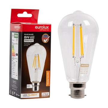 Eurolux LED Filament Globe Pear ST64 8w B22 3000K Dimmable - image 01