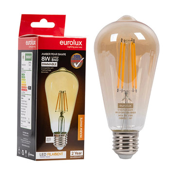 Eurolux LED Filament Globe Pear Amber 8w E27 2700K Dimmable - image 01