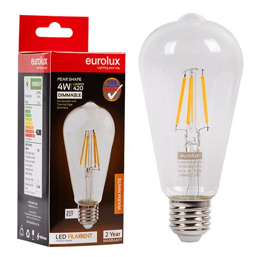 Eurolux LED Filament Globe Pear 4w E27 3000K Dimmable in Electrical & Lighting,Lighting,Globes & Tubes