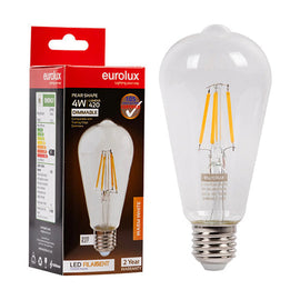Eurolux LED Filament Globe Pear 4w E27 3000K Dimmable - image 01