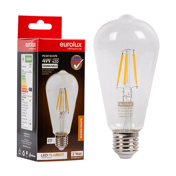 Eurolux LED Filament Globe Pear 4w E27 3000K Dimmable - image 01