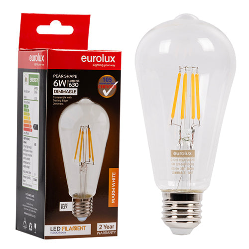 Eurolux LED Filament Globe Pear Nipple 6w E27 3000K Dimmable in Electrical & Lighting,Lighting,Globes & Tubes