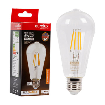 Eurolux LED Filament Globe Pear Nipple 6w E27 3000K Dimmable - image 01