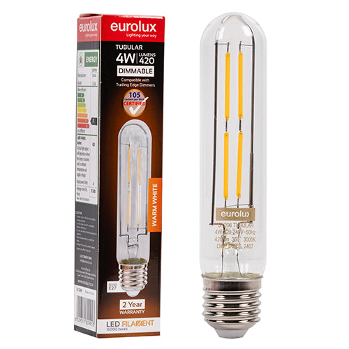 Eurolux LED Tubular Filament T30-145 4w E27 3000K Dimmable in Electrical & Lighting,Lighting,Globes & Tubes