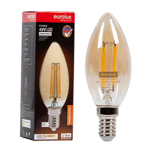 Eurolux LED Filament Globe Candle Amber 4w E14 2700K Dimmable in Electrical & Lighting,Lighting,Globes & Tubes