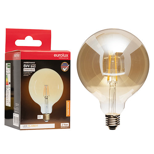 Eurolux LED Filament Globe Maxi Globe 125mm Amber 8w E27 2700K Dimmable in Electrical & Lighting,Lighting,Globes & Tubes