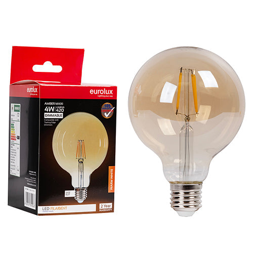 Eurolux LED Filament Globe Mini Maxi Globe G95 Amber 4w E27 2700K Dimmable in Electrical & Lighting,Lighting,Globes & Tubes