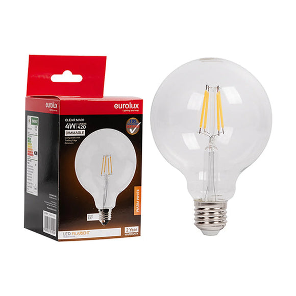 Eurolux LED Filament Globe Maxi Globe G95 4w E27 3000K Dimmable - image 01
