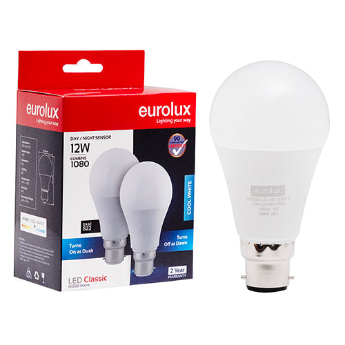 Eurolux LED Globe A60 Day/Night Sensor 12w B22 4000K Twin Pack Box in Electrical & Lighting,Lighting,Globes & Tubes