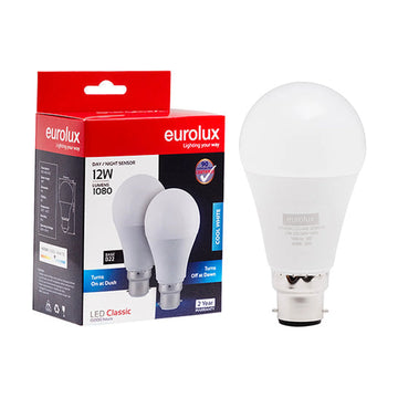 Eurolux LED Globe A60 Day/Night Sensor 12w B22 4000K Twin Pack Box - image 01