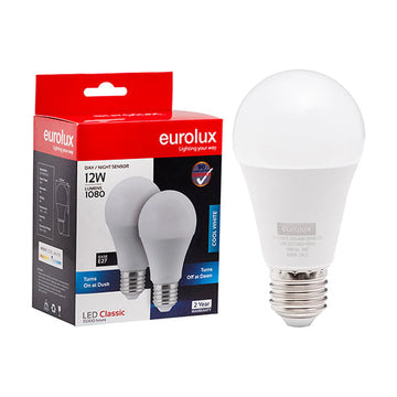 Eurolux LED Globe A60 Day/Night Sensor 12w E27 4000K Twin Pack Box - image 01