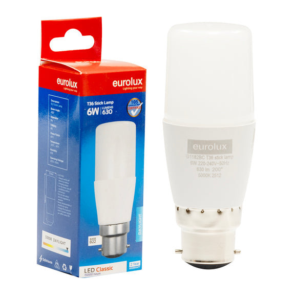 Eurolux Stick Lamp T36 6w LED B22 5000K 105lm