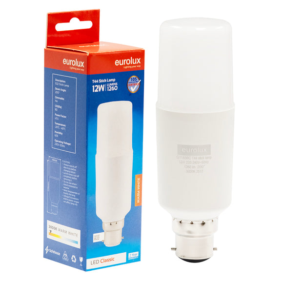Eurolux Stick Lamp T44 12w LED B22 3000K