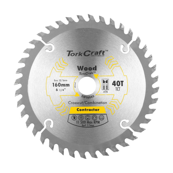 Tork Craft Blade Contractor 160 X 40t 20/16 Circular Saw TCT - image 01