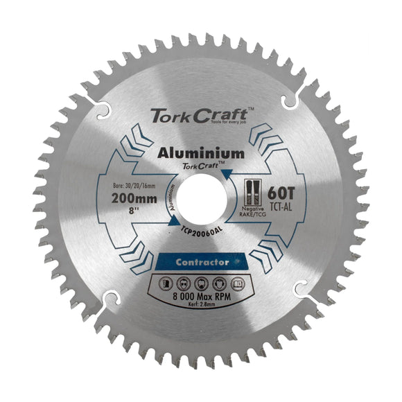 Tork Craft Blade Contactor Alum 200 X 60t 30/20/16 Circular Saw TCT - image 01