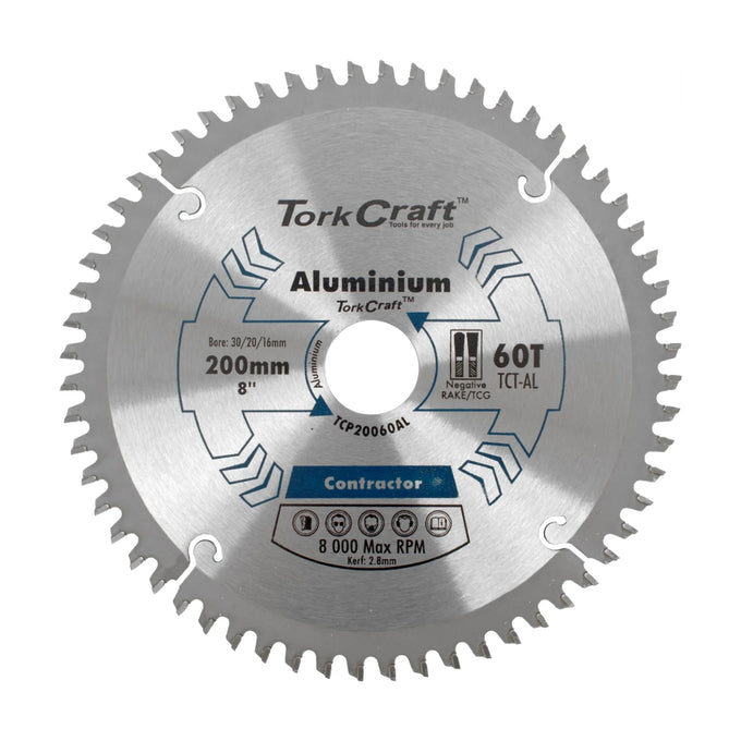 Tork Craft Blade Contactor Alum 200 X 60t 30/20/16 Circular Saw TCT - image 01