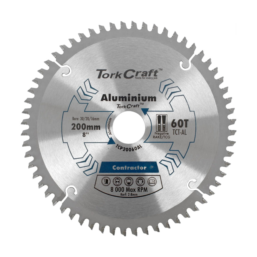 Tork Craft Blade Contactor Alum 200 X 60t 30/20/16 Circular Saw TCT - image 01