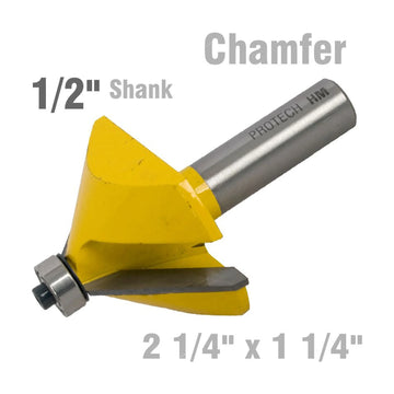 Pro-Tech Chamfer Router Bit 2 1/4' x 1 1/4' 1/2' Shank - image 01