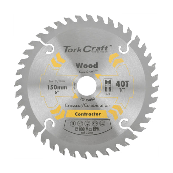 Tork Craft Blade Contractor 150 X 40t 20/16 Circular Saw TCT - image 01