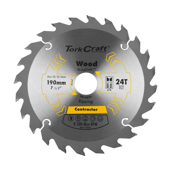 Tork Craft Blade Contractor 190 X 24t 30/20/16 Circular Saw TCT - image 01