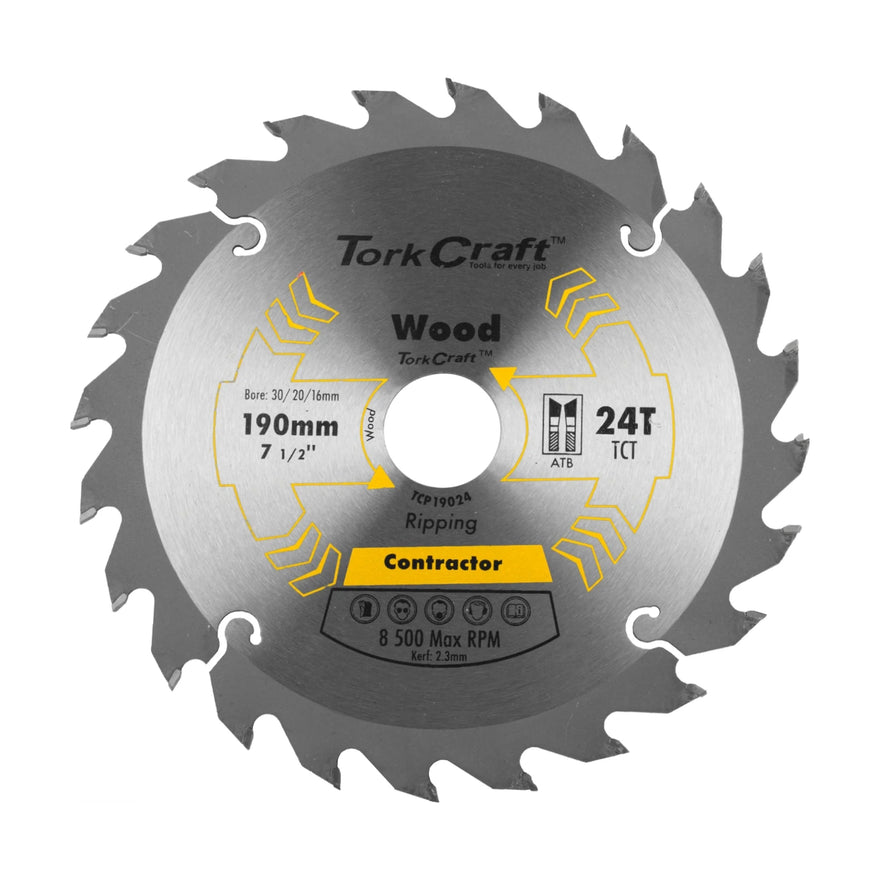 Tork Craft Blade Contractor 190 X 24t 30/20/16 Circular Saw TCT - image 01