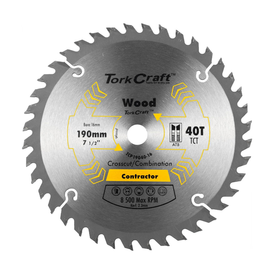 Tork Craft Blade Contractor 190 X 40t 16mm Circular Saw TCT - image 01