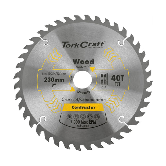 Tork Craft Blade Contractor 230 X 40t 30/1/20/16 Circular Saw TCT - image 01