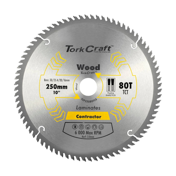 Tork Craft Blade Contractor 250 X 80t TCG Neg Circular Saw TCT - image 01