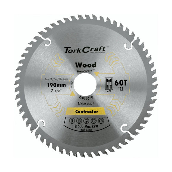 Tork Craft Blade Contractor 190 X 60t 30/1/20/16 Circular Saw TCT - image 01