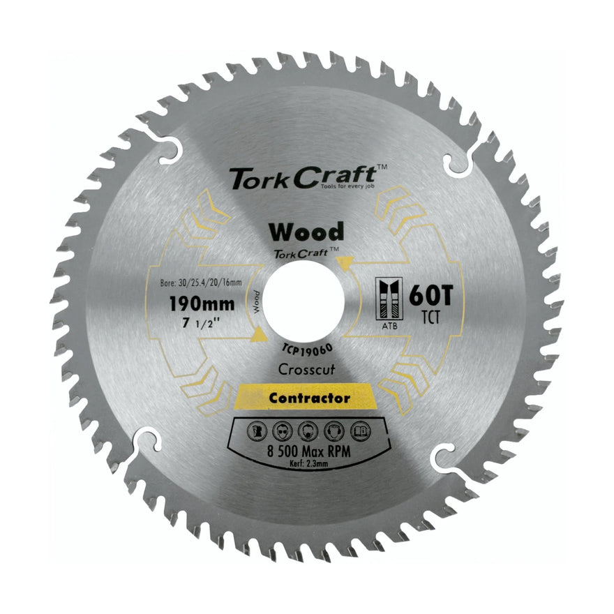 Tork Craft Blade Contractor 190 X 60t 30/1/20/16 Circular Saw TCT - image 01