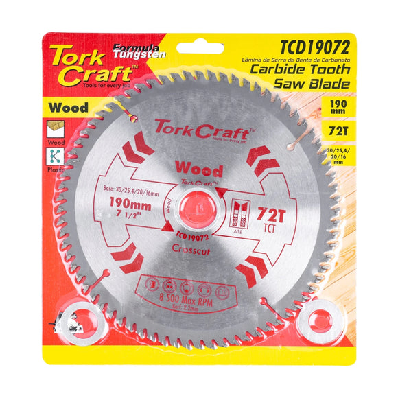 Tork Craft Blade TCT 190 X 72t 30/25.4/20/16mm General Purpose Cross Cut Smooth - image 01