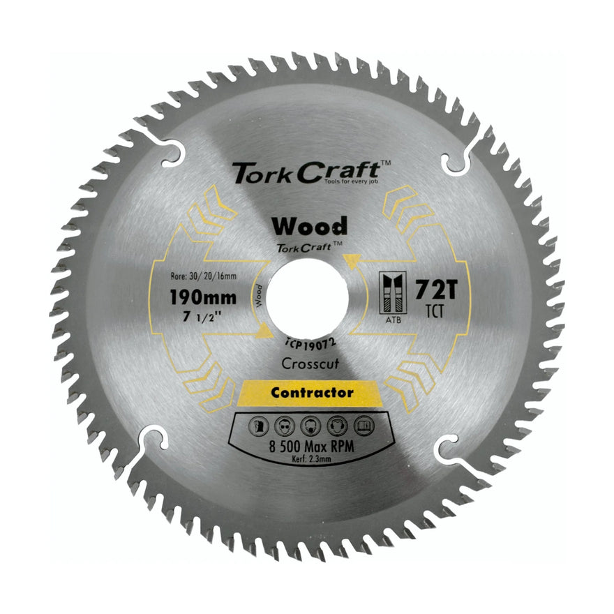Tork Craft Blade Contractor 190 X 72t 30/20/ Circular Saw TCT - image 01