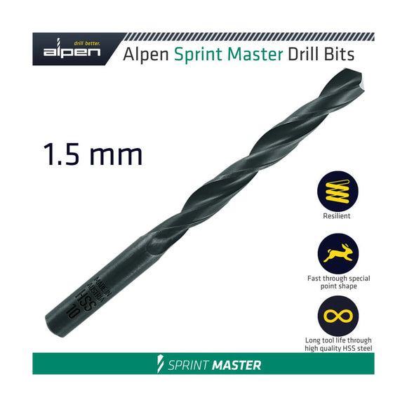 Alpen HSS Sprint Master 1.5mm X1 615015 Sleeved Din338 Alpen Drill Bit - image 01