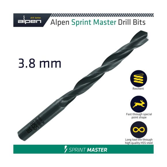 Alpen HSS Sprint Master 3.8mm X1 615038 Sleeved Din338 Alpen Drill Bit - image 01
